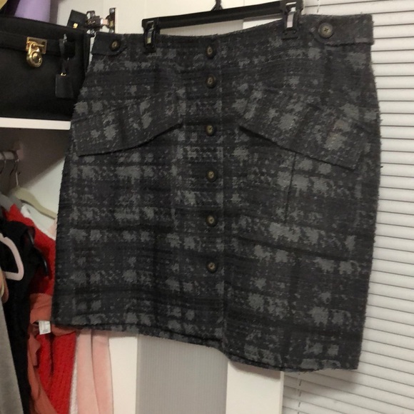 Tweed Plaid Button Up Skirt - Picture 2 of 5